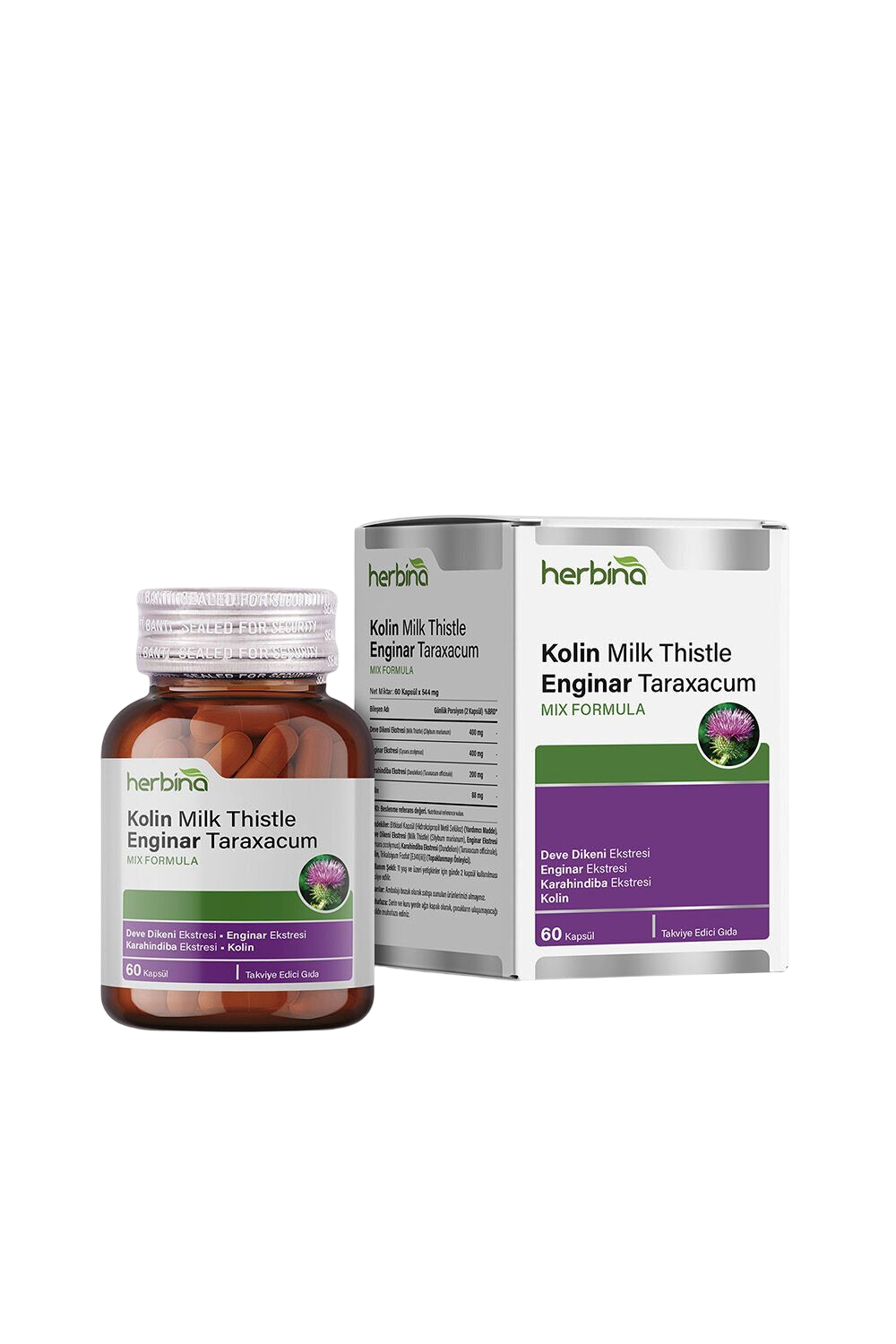 Herbina Kolin Milk Thistle Enginar Taraxacum 60 Kapsül